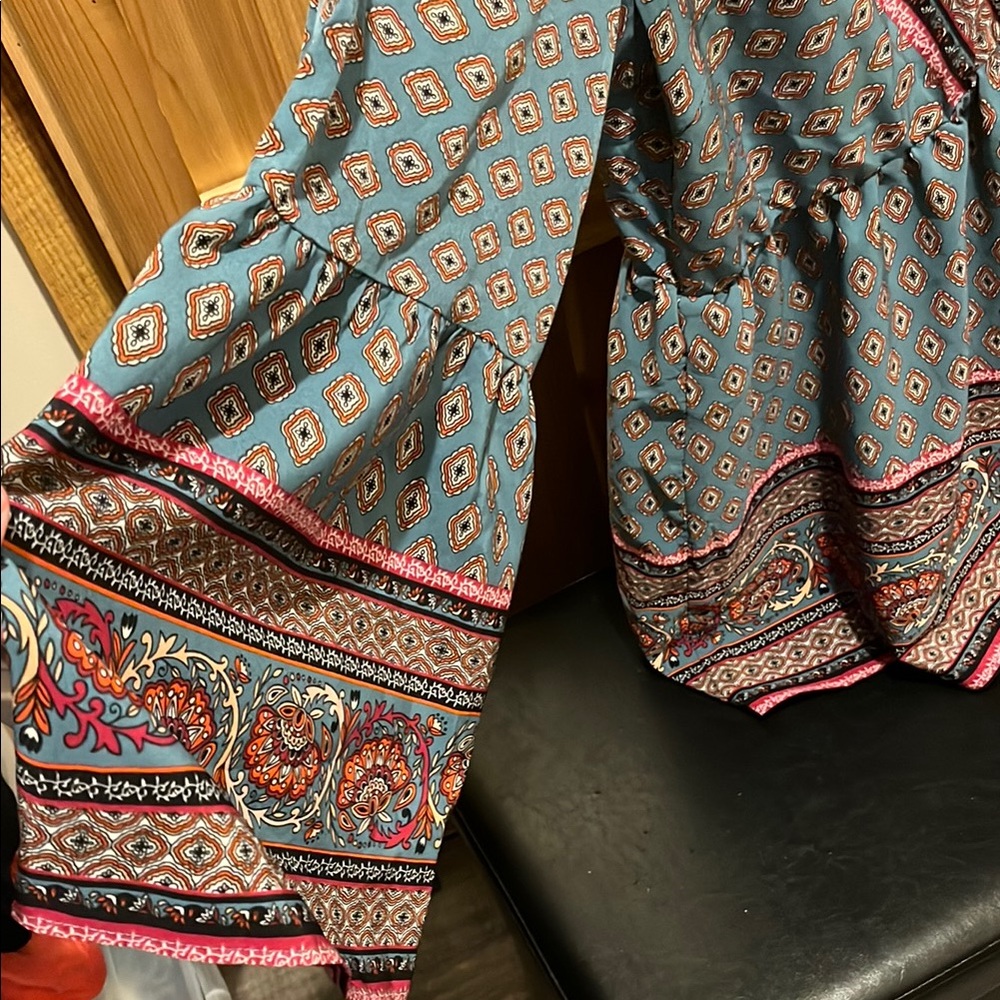 Boho V-Neck Peasant Blouse -size 22 Blue And Teal - Picture 4 of 10